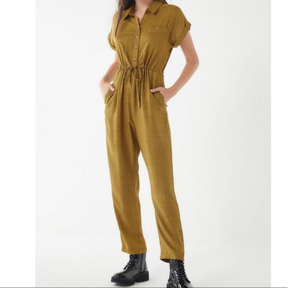 yellow plaid jumpsuit